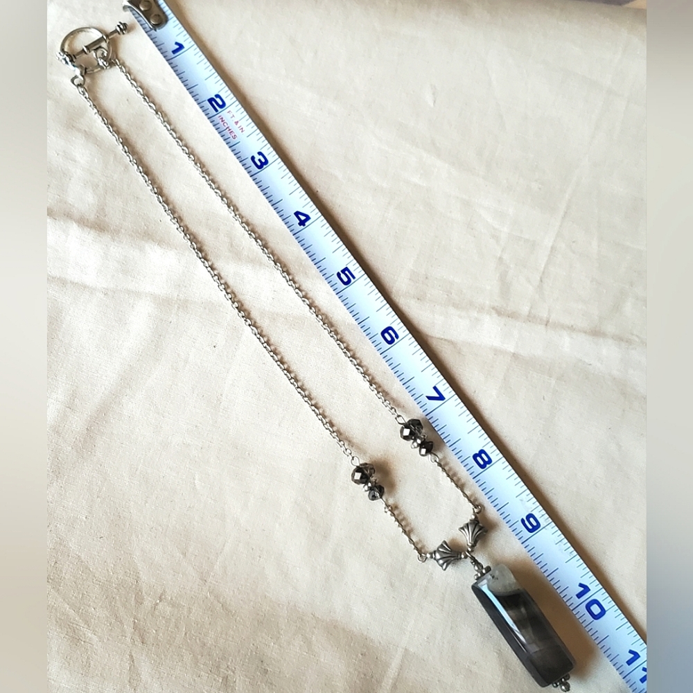 Handmade Black Stripe Agate Column Pendant Necklace - Picture 9 of 9